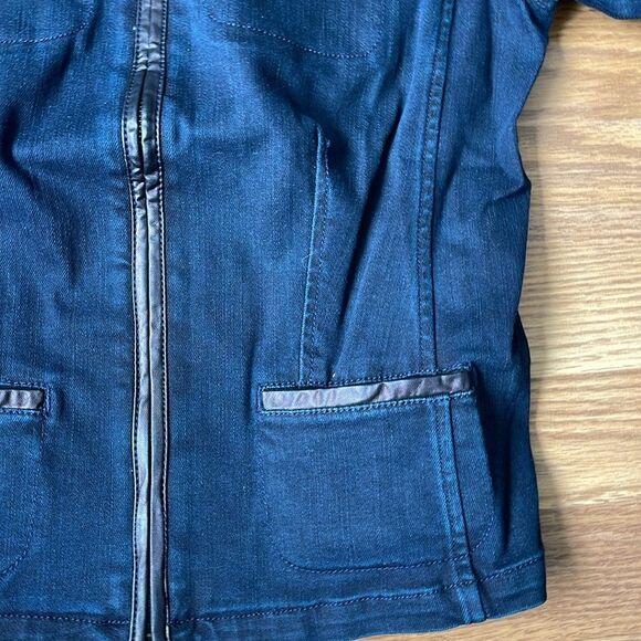 Ralph Lauren LRL Full Zip Denim Jacket Sz 4 Dark Wash Blue Leather Trim NWOT - Picture 5 of 11